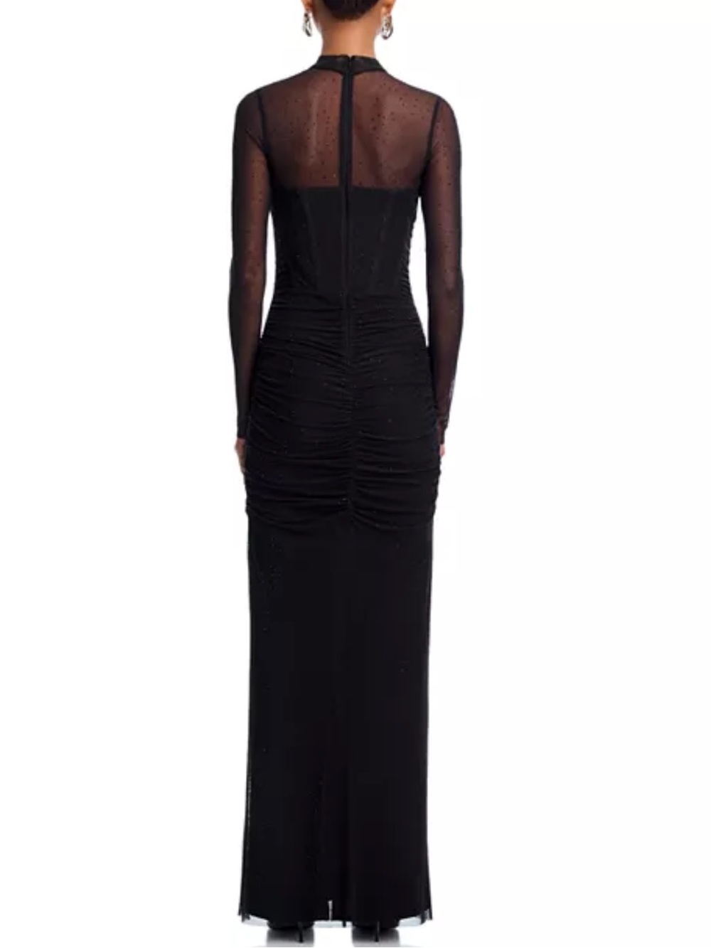 Black Halo Lexington Sheer Rhinestone Ruched Gown Size 12 - Picture 3 of 16